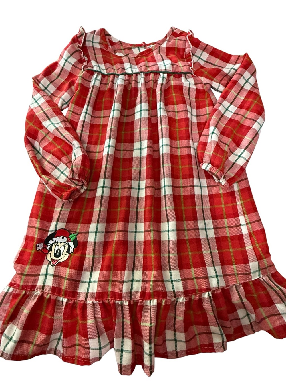 Disney Minnie Mouse Christmas Plaid Nightgown Red Green Girls Size 7/8 Holiday